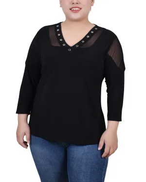 Reflective Trim Details Stylish Jacket Plus Size Long Sleeve Top With Mesh Insets