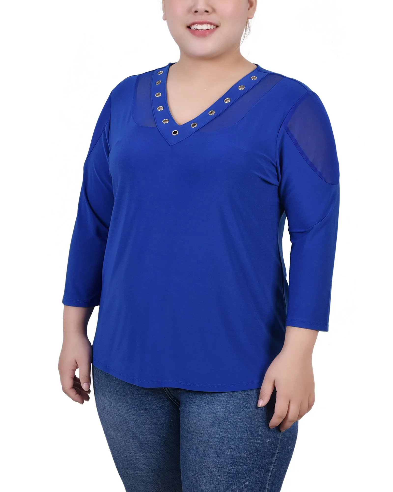 Plus Size Long Sleeve Top With Mesh Insets NonIrritating Stitching