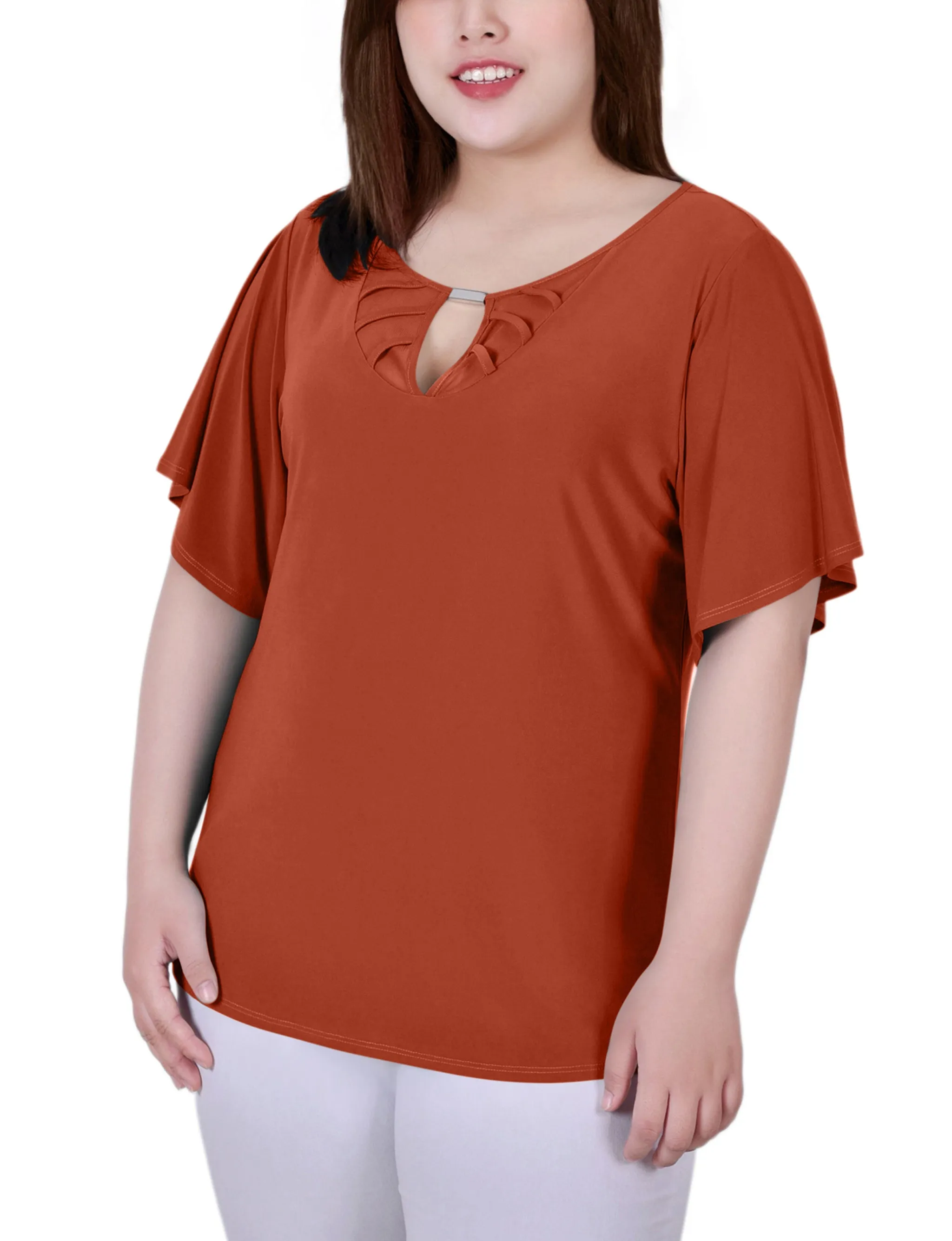 Modular Layering System Sustainable Manufacturing Plus Size Mesh Flutter Sleeve Knit Top