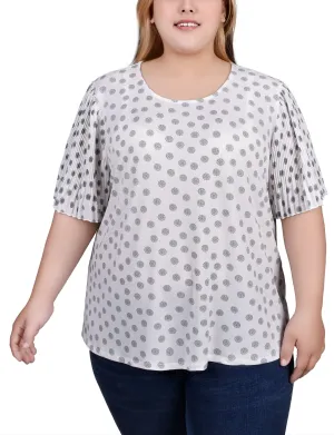 Office Attire Plus Size Pleated-Sleeve Top