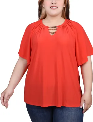 EcoCertified Material Plus Size Raglan Sleeve Top With Chain Details