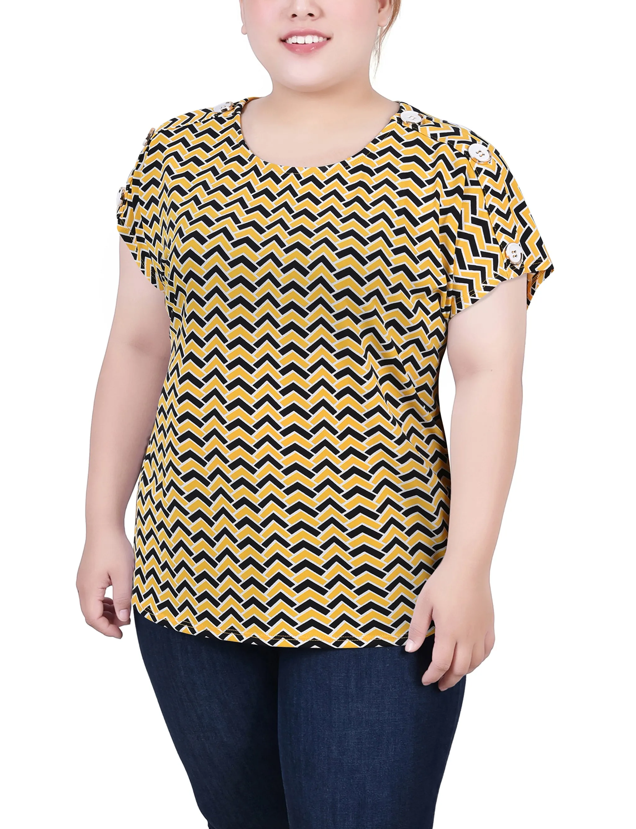 Wrinkle Resistant Texture Plus Size Short Extended Sleeve Top