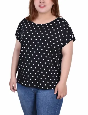 Plus Size Short Extended Sleeve Top Layered Hemline SelfFabric Binding