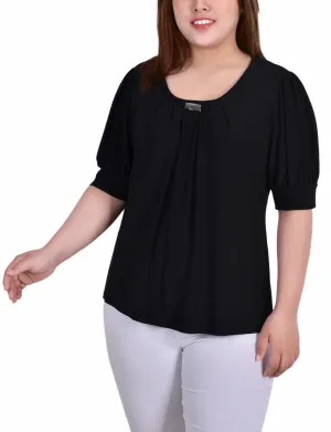 Plus Size Short Sleeve Balloon Sleeve Top With Hardware UVProtective Coating Compression Fit