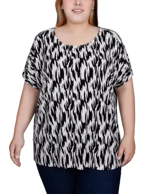 Plus Size Short Sleeve Extended Sleeve Tunic Top Seamless Knit Design ZeroWaste Construction