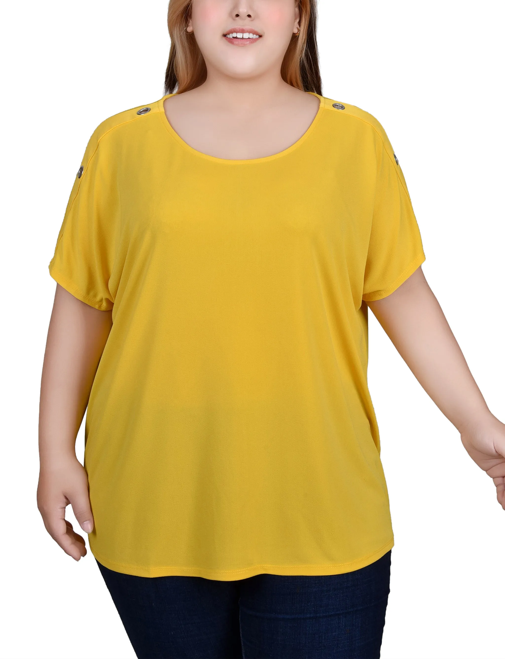 Plus Size Short Sleeve Extended Sleeve Tunic Top StretchMaterial