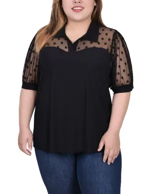 Anti Fade Technology Plus Size Short Sleeve Top With Dotted Mesh