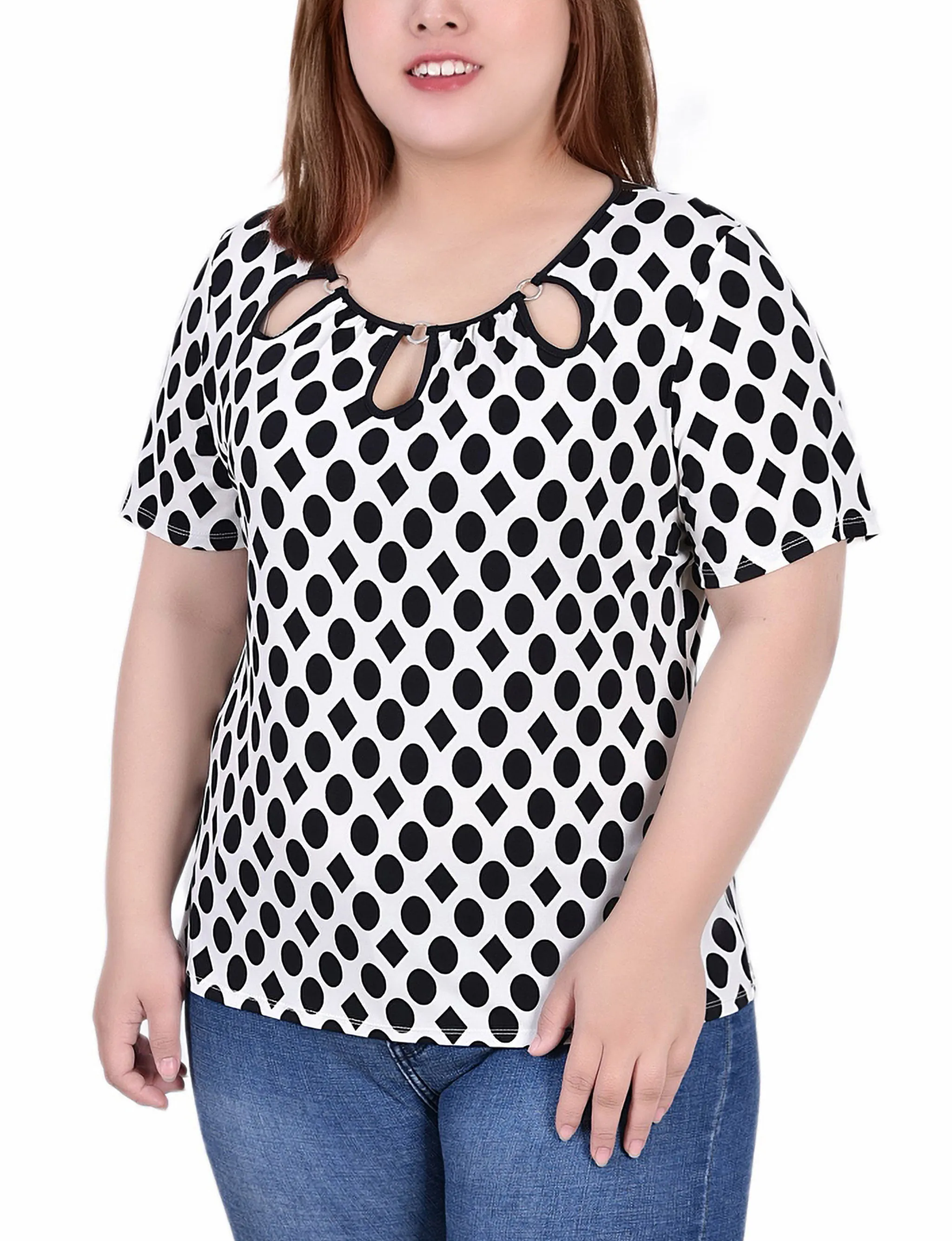 HeatRegulating Plus Size Short Sleeve Top With Ring Details
