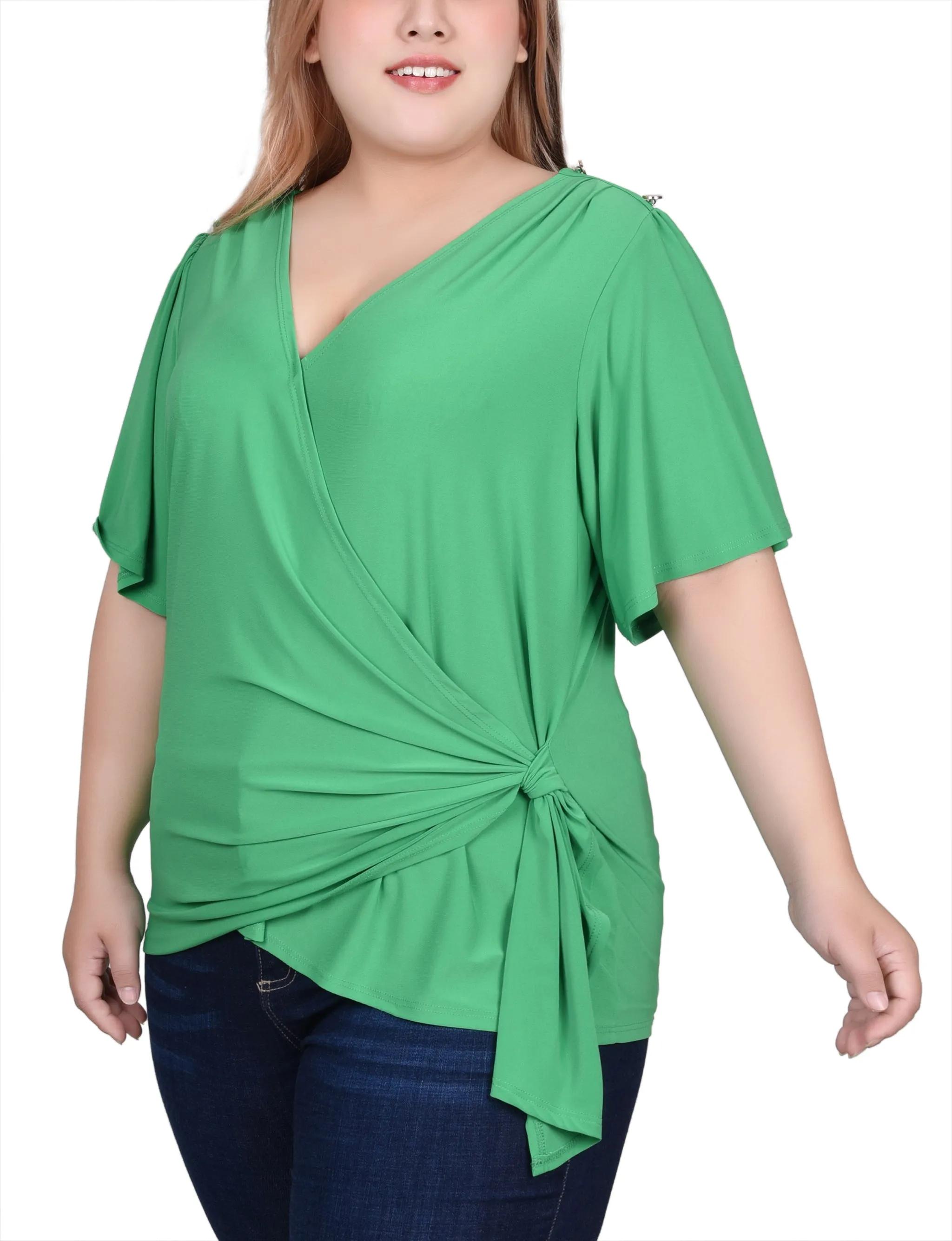 Plus Size Short Sleeve Wrap Top SnagProof