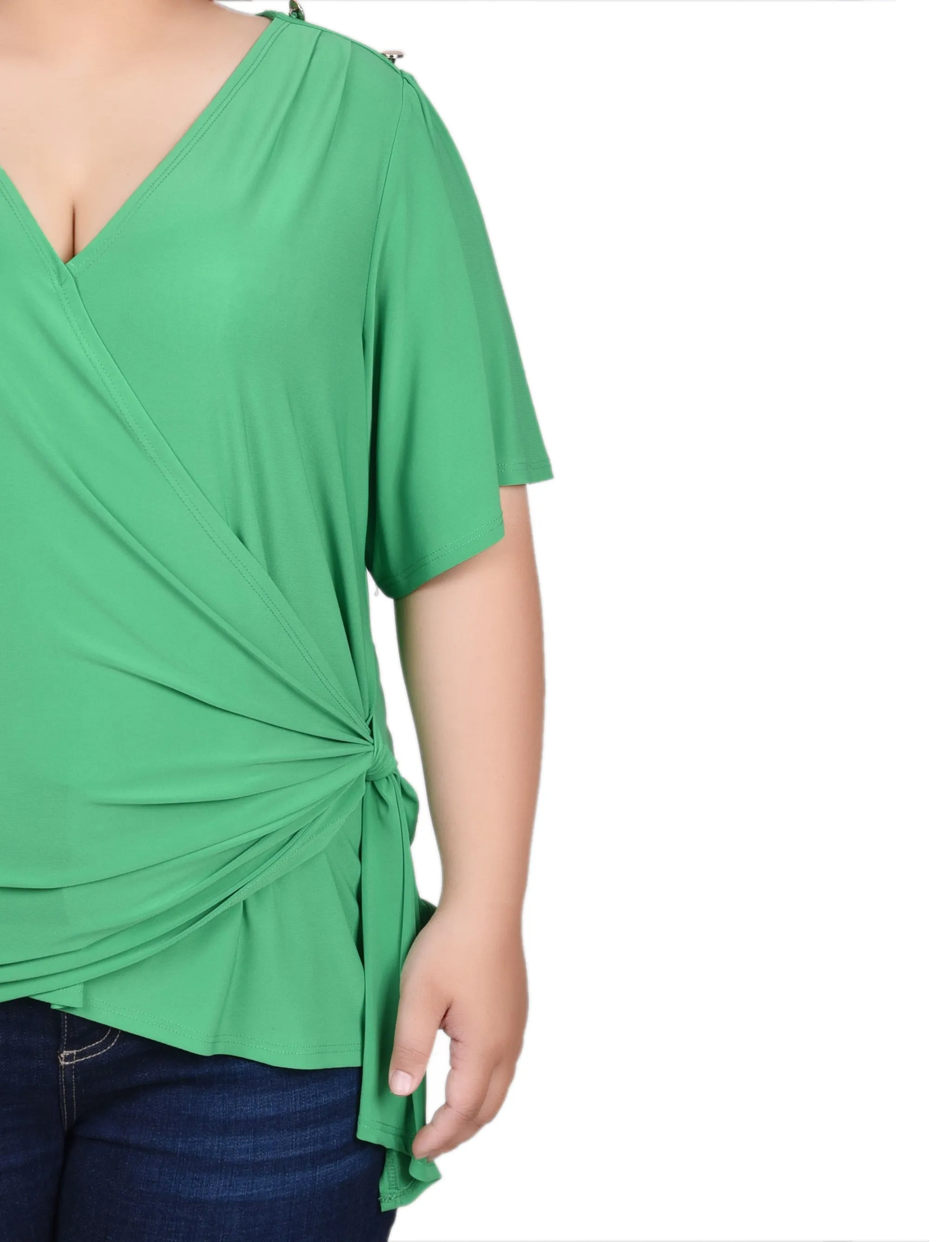 Lightweight Knit Plus Size Short Sleeve Wrap Top