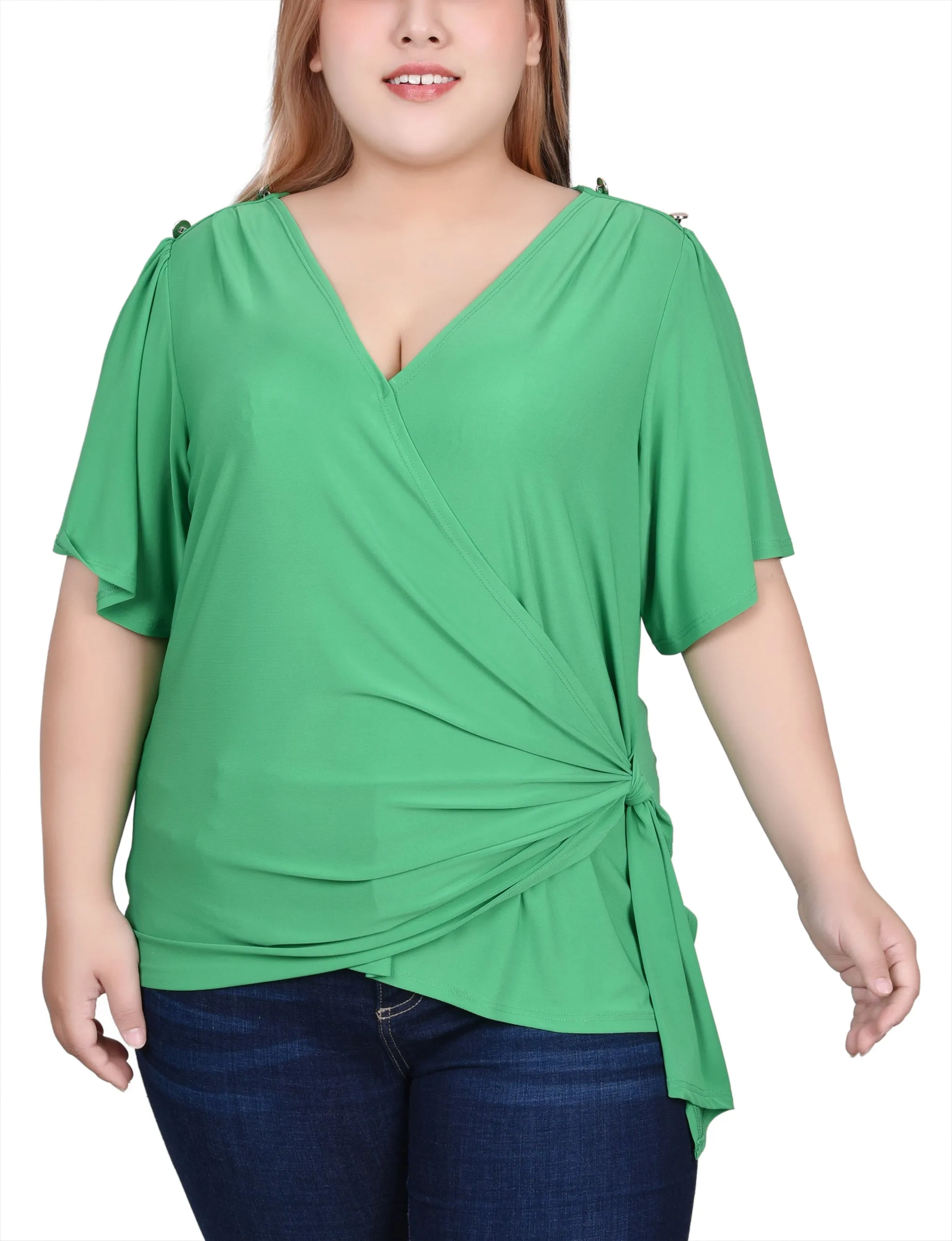AntiPillTreatment Plus Size Short Sleeve Wrap Top