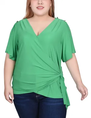 AntiPillTreatment Plus Size Short Sleeve Wrap Top