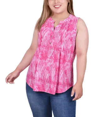 Plus Size Sleeveless Jacquard Y Neck Top ThermalLining