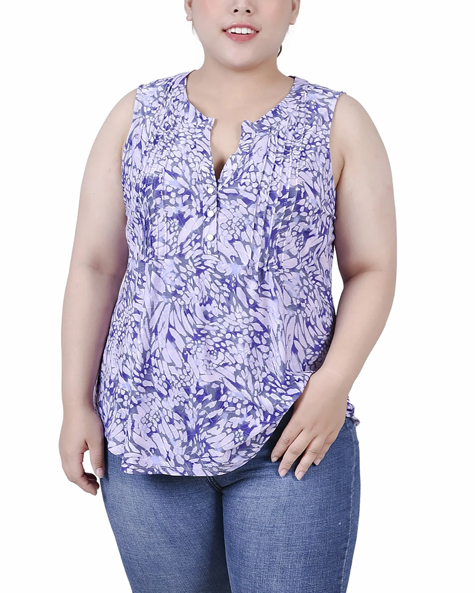Plus Size Sleeveless Jacquard Y Neck Top Comfortable Wear