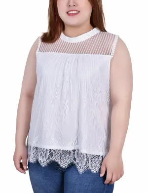 EcoFriendlyDye Plus Size Sleeveless Mock Neck Lace Top