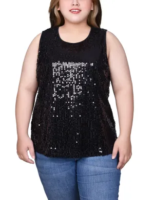 Plus Size Sleeveless Sequined Tank Top With Combo Banding OdorResistantTreatment