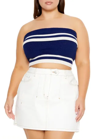 Plus Size Sweater-Knit Striped Tube Top