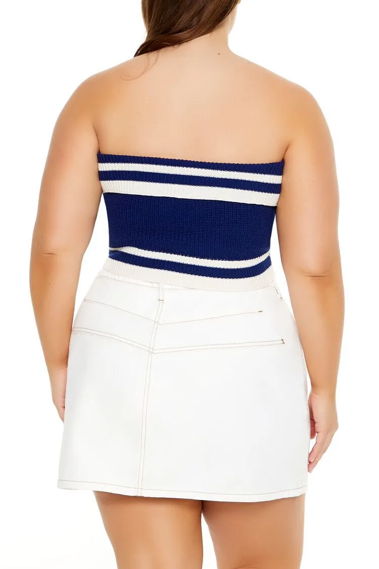 Plus Size Sweater-Knit Striped Tube Top