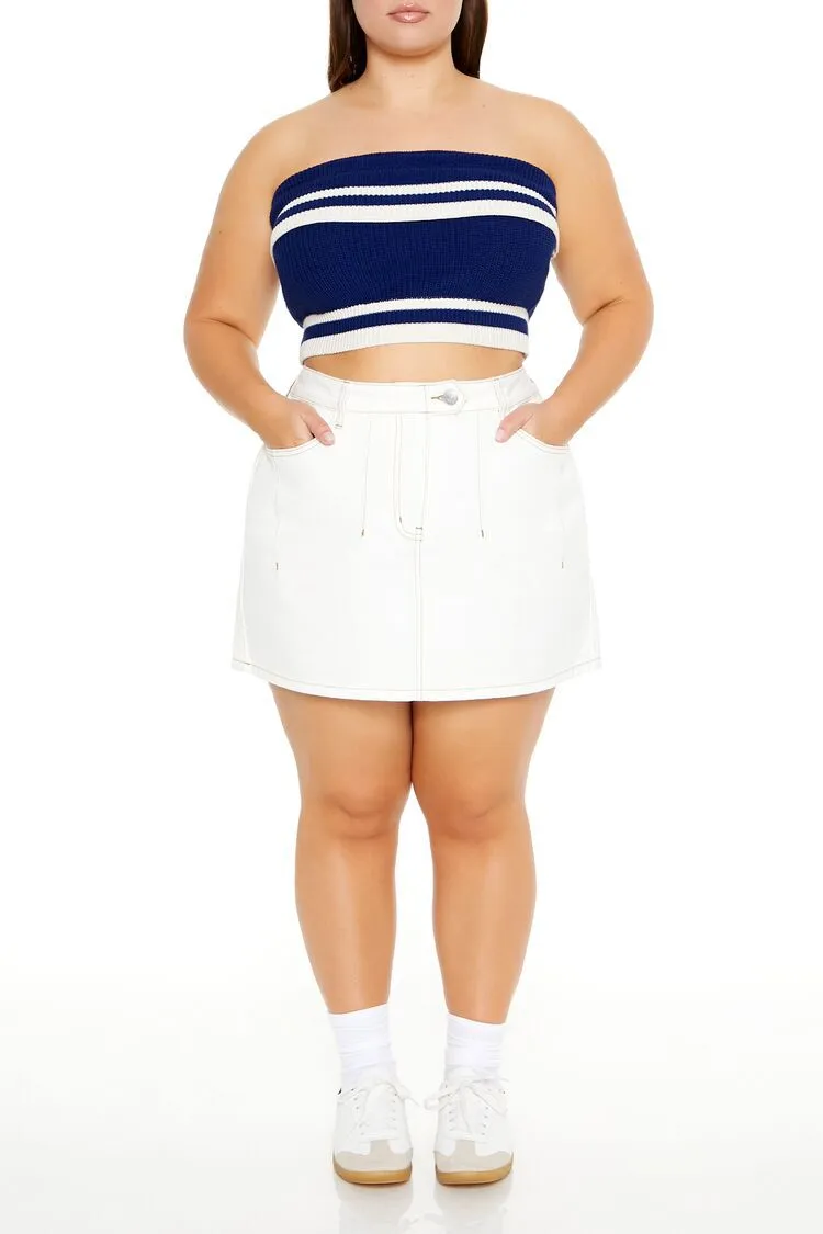 Plus Size Sweater-Knit Striped Tube Top