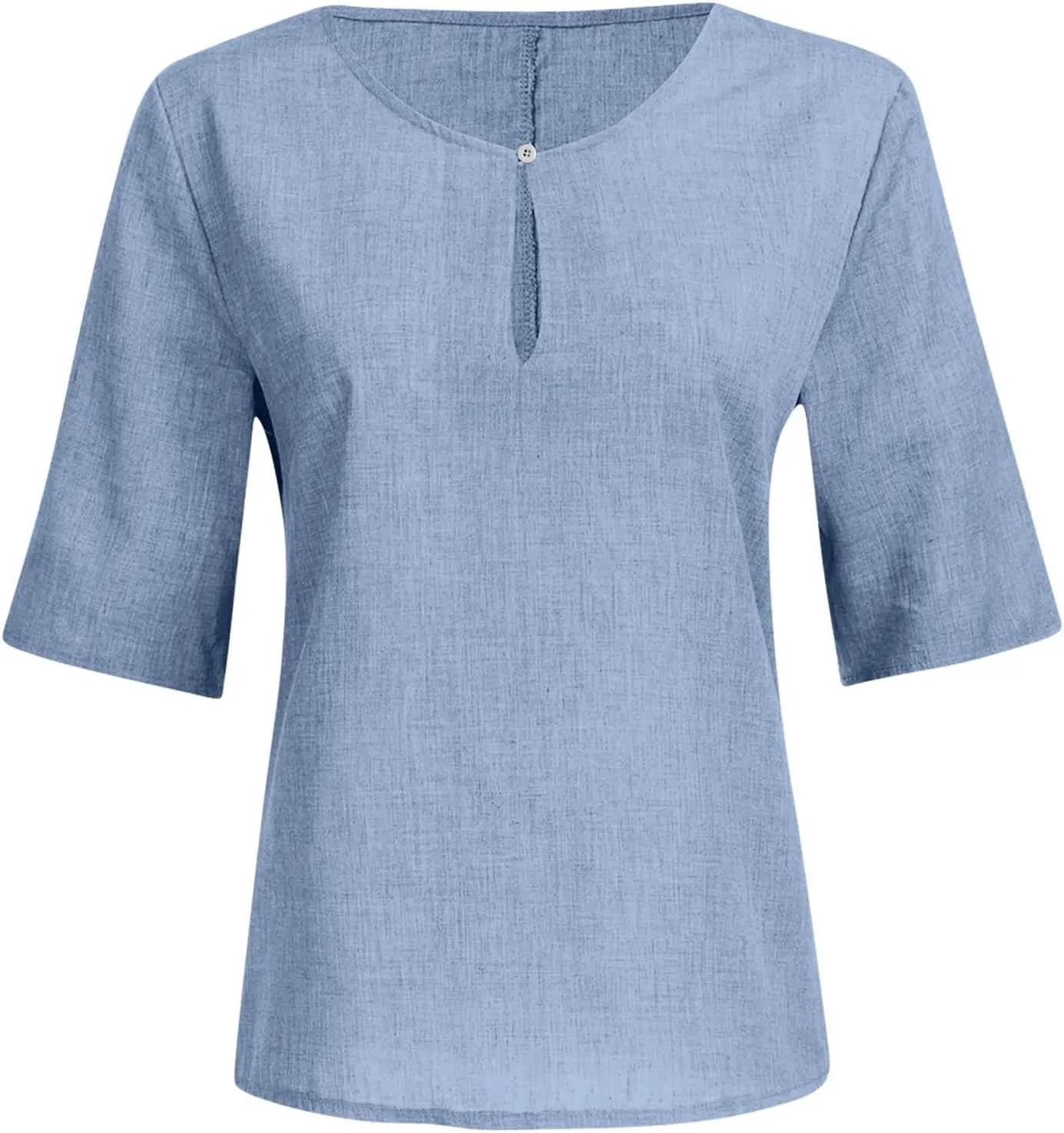 Plus Size Women Linen Shirts Crew Neck Short Sleeve Solid Tshirts 2025 Summer Beach Vacation Tops Casual Loose Blouse