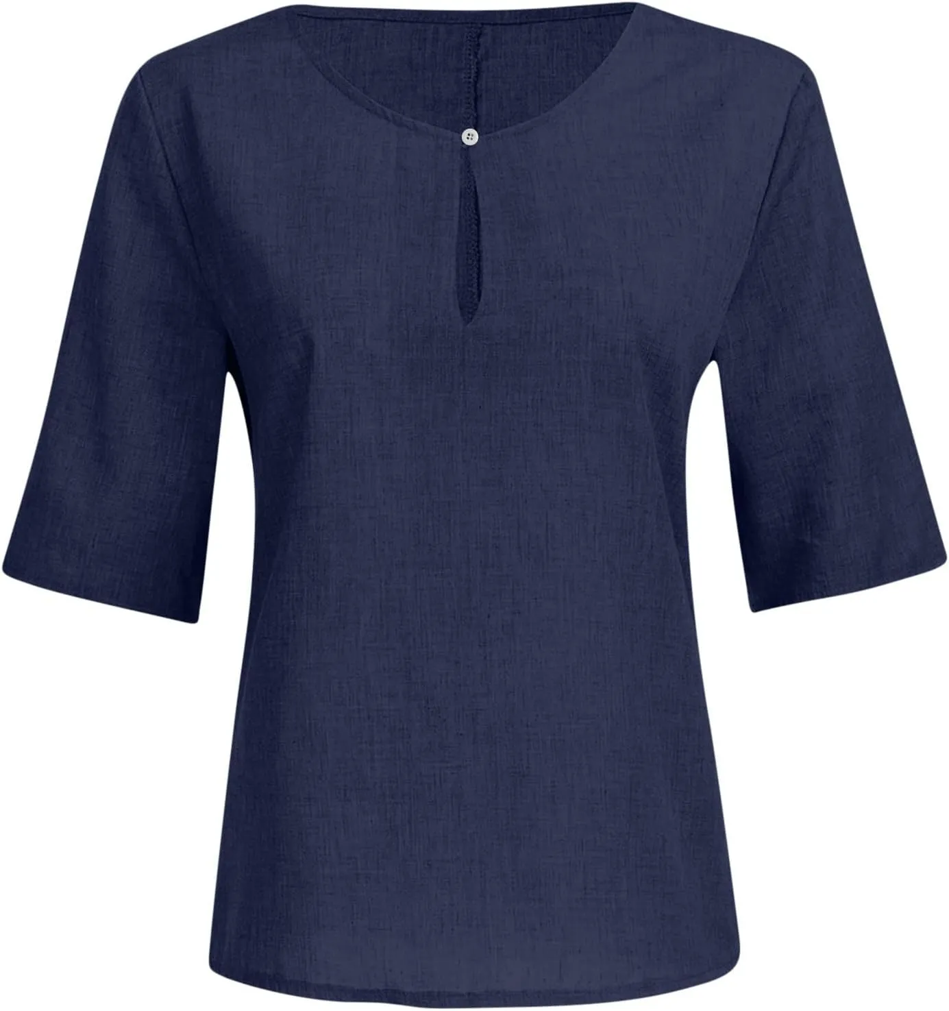 Plus Size Women Linen Shirts Crew Neck Short Sleeve Solid Tshirts 2025 Summer Beach Vacation Tops Casual Loose Blouse