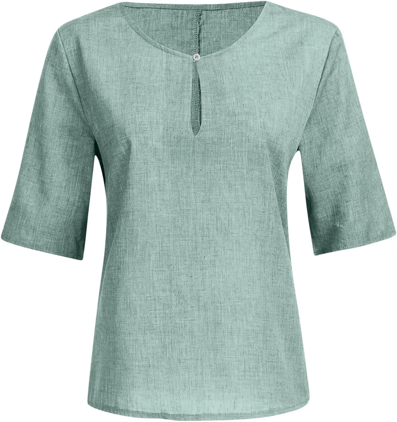 Plus Size Women Linen Shirts Crew Neck Short Sleeve Solid Tshirts 2025 Summer Beach Vacation Tops Casual Loose Blouse