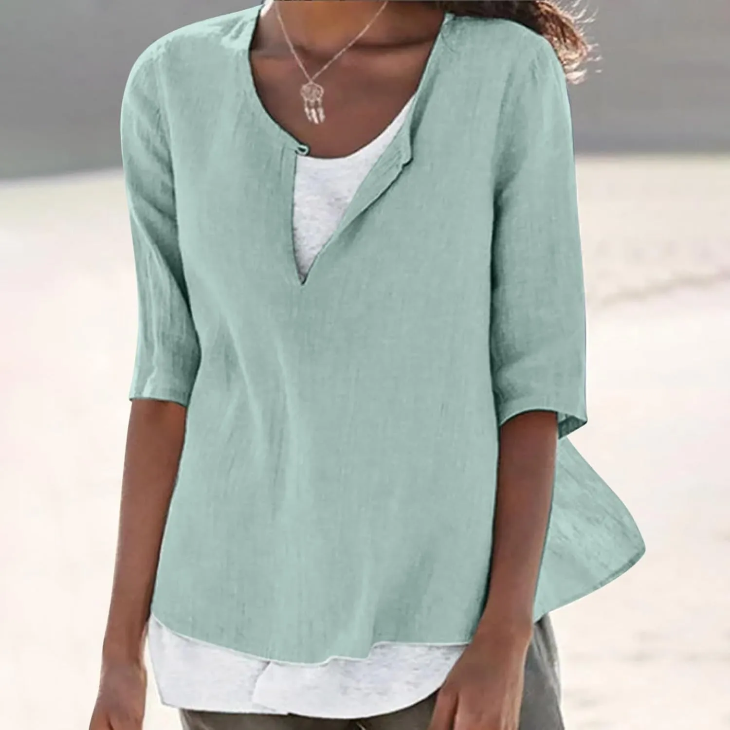 Plus Size Women Linen Shirts Crew Neck Short Sleeve Solid Tshirts 2025 Summer Beach Vacation Tops Casual Loose Blouse
