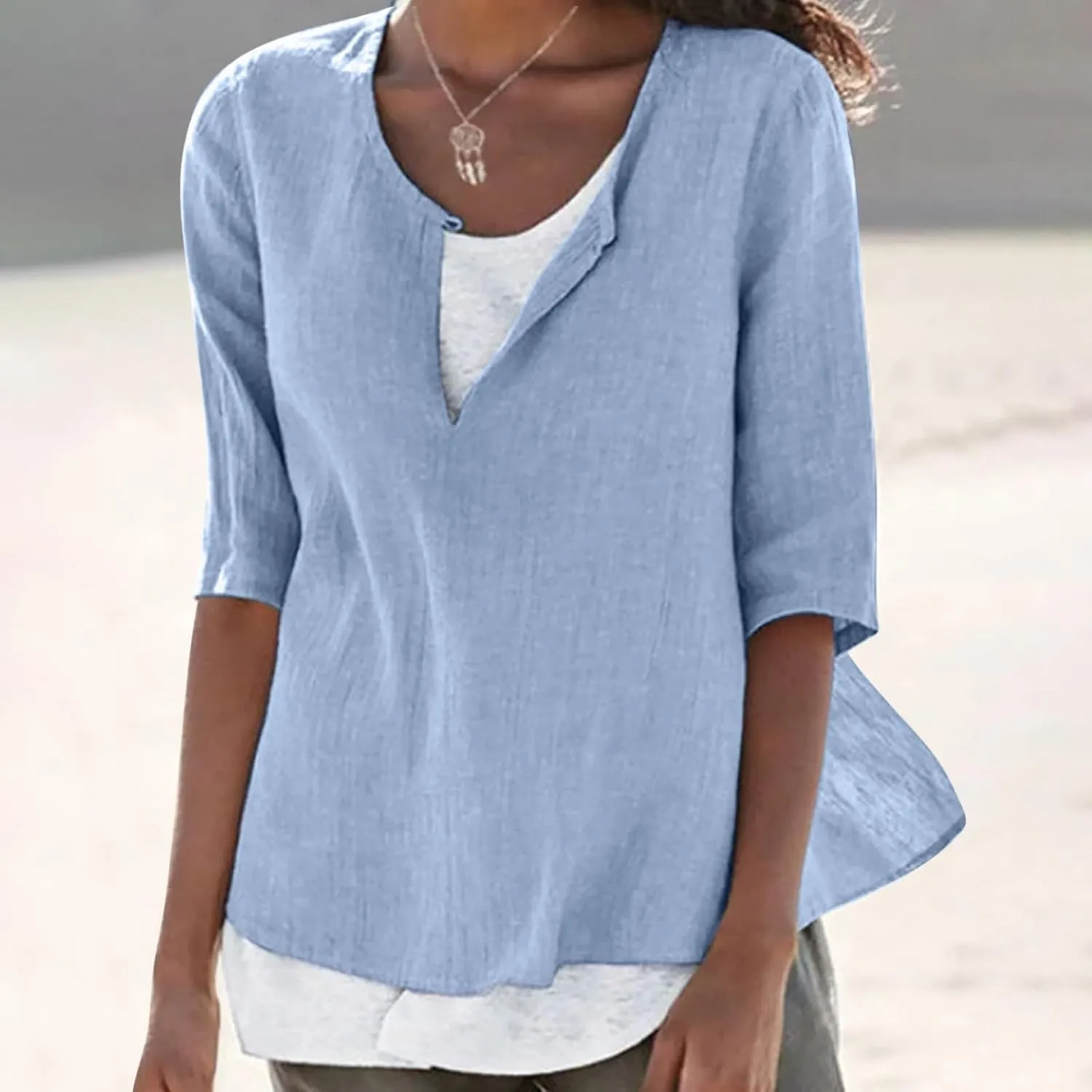 Plus Size Women Linen Shirts Crew Neck Short Sleeve Solid Tshirts 2025 Summer Beach Vacation Tops Casual Loose Blouse
