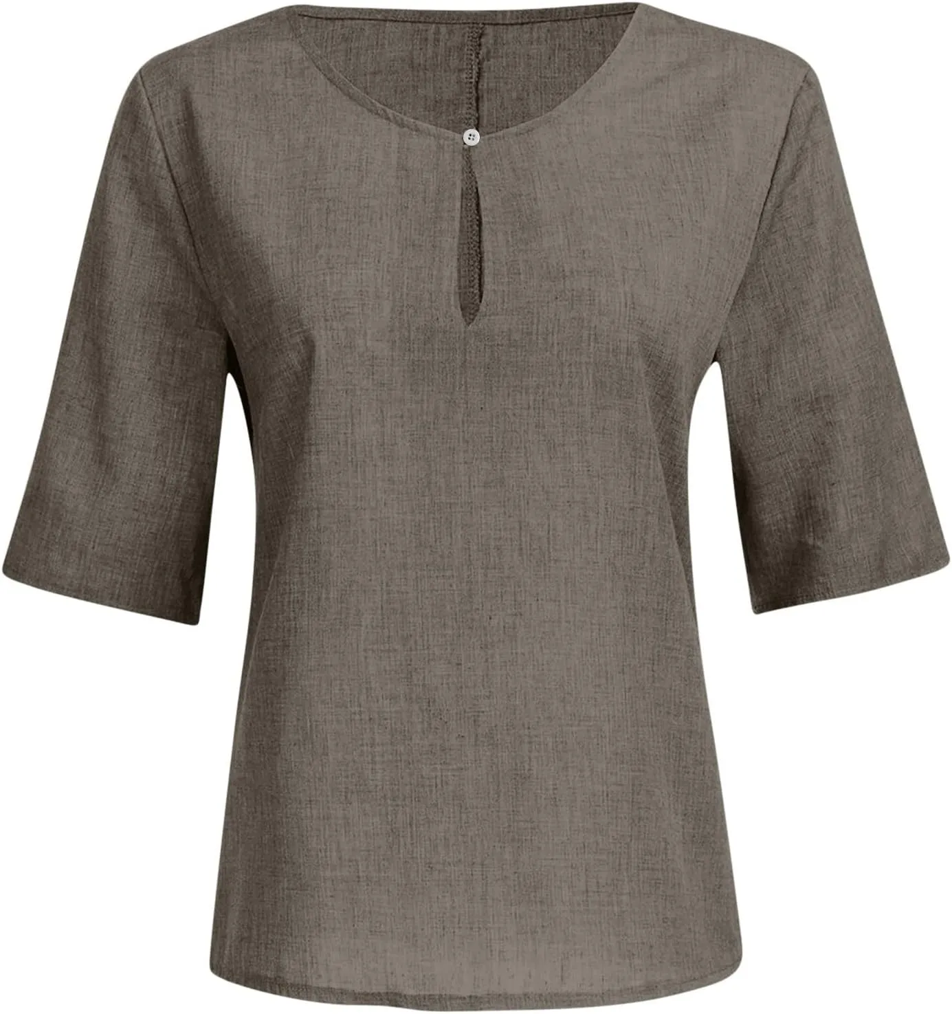 Plus Size Women Linen Shirts Crew Neck Short Sleeve Solid Tshirts 2025 Summer Beach Vacation Tops Casual Loose Blouse