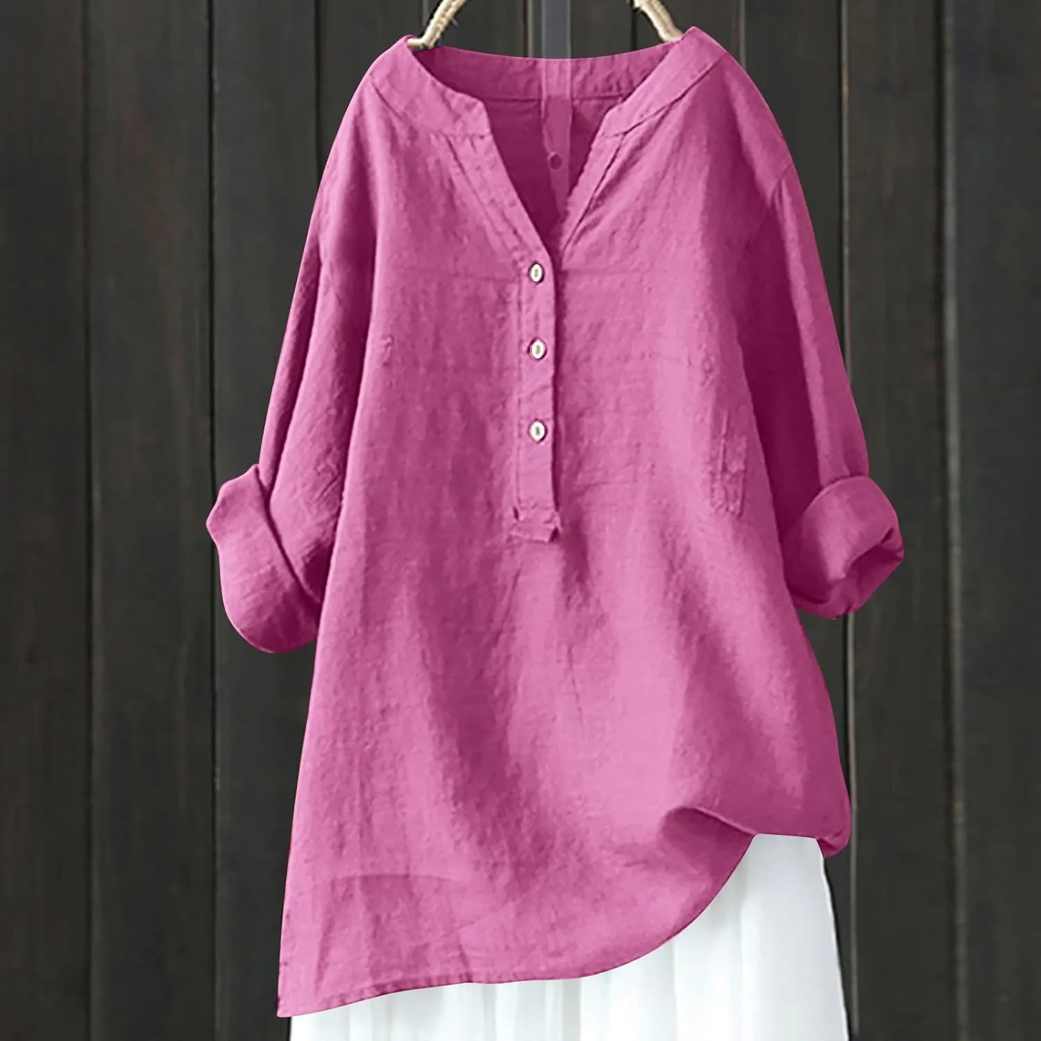 Plus Size Womens Cotton Linen Button Down Shirt 2025 Spring Summer Long Sleeve Tunic Solid Blouses Loose Work Tops