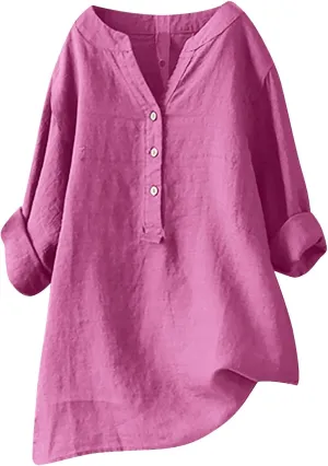 Plus Size Womens Cotton Linen Button Down Shirt 2025 Spring Summer Long Sleeve Tunic Solid Blouses Loose Work Tops