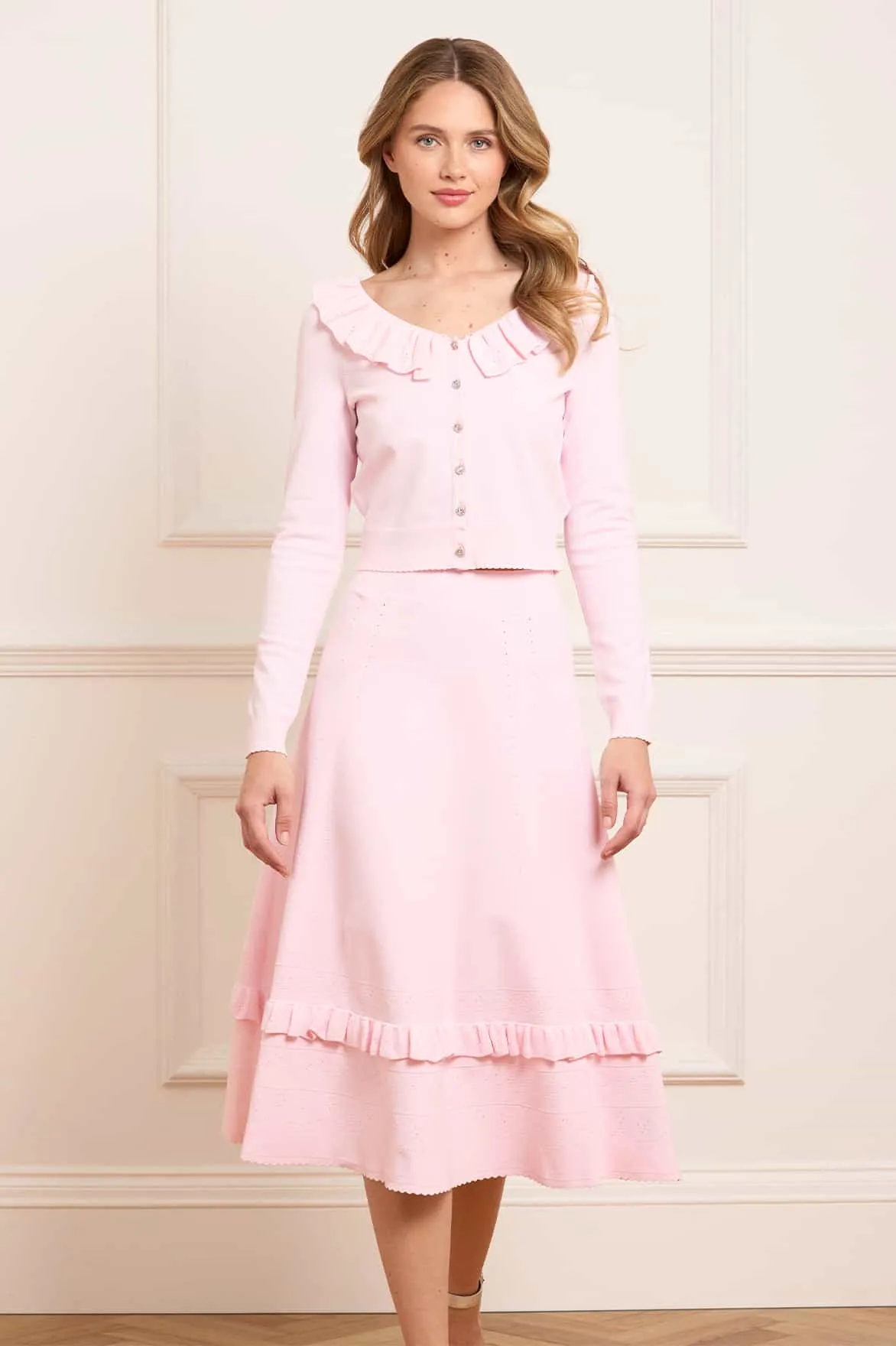 Hidden pockets Pointelle Trim Knit Skirt