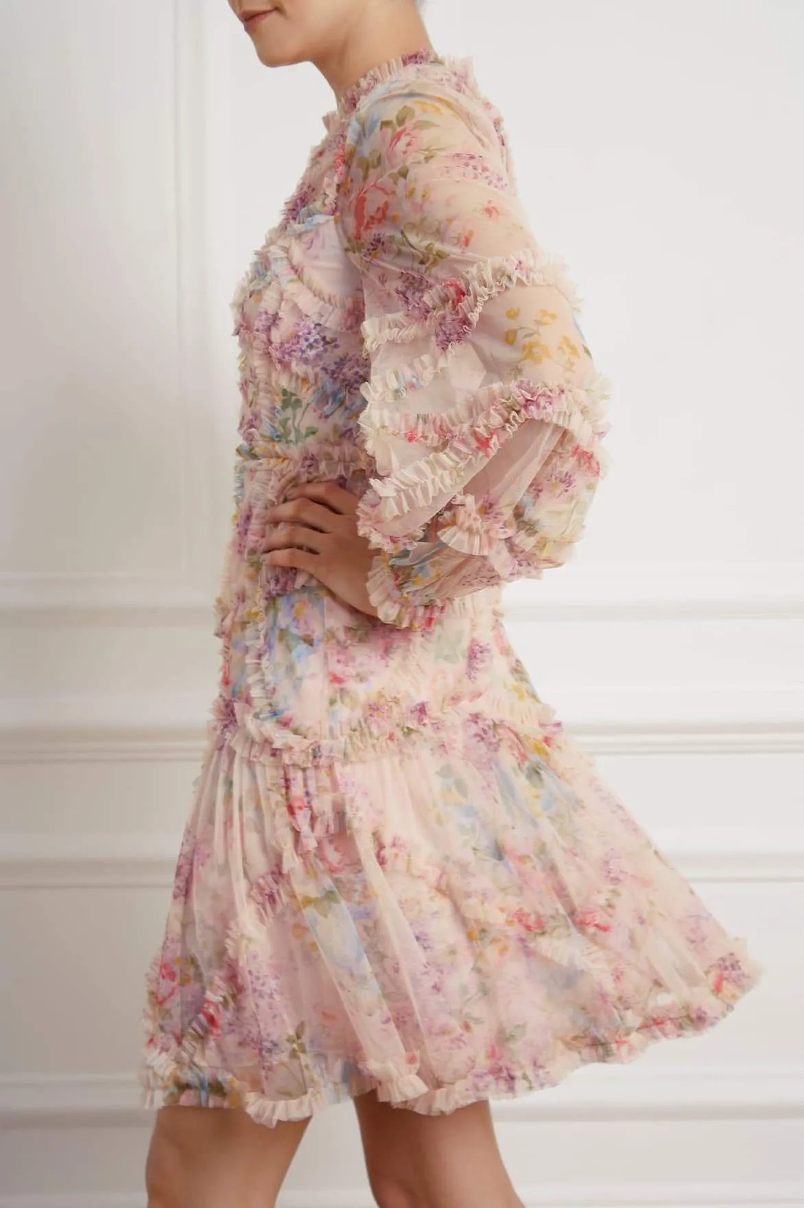 Natural Fit Floral Diamond Ruffle Dress