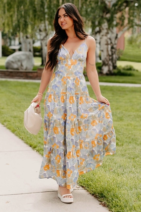 Saturated Hue Classic Movement Honey, Please Sleeveless Floral Maxi Dress (Peri Blue)