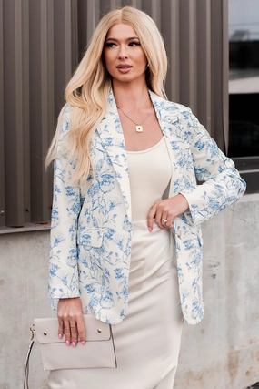Polished Presentation Floral Blazer (Cream/Blue) Anytime Outer Fit Fashion Event
