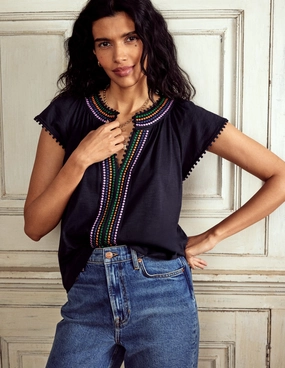 Pom Yoke Top-Navy Durable Stitch Pattern