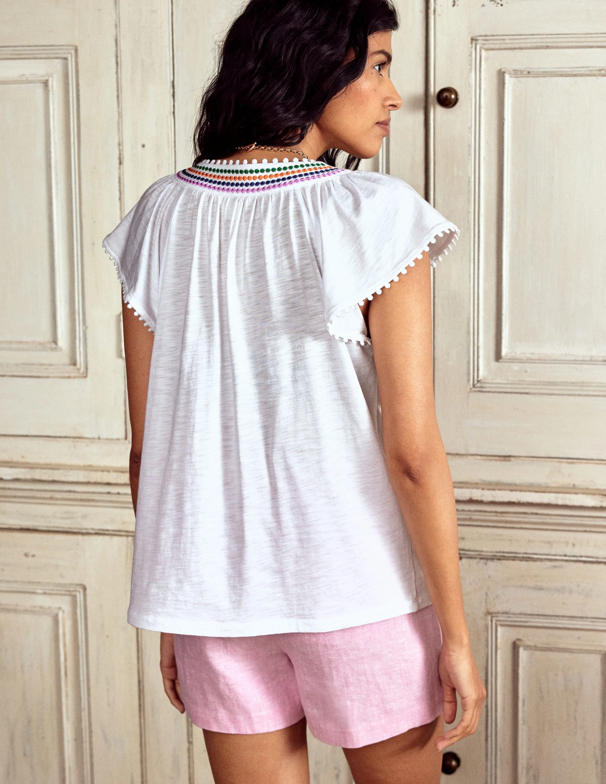 AbrasionResistant Finish MoistureControl Pom Yoke Top-White
