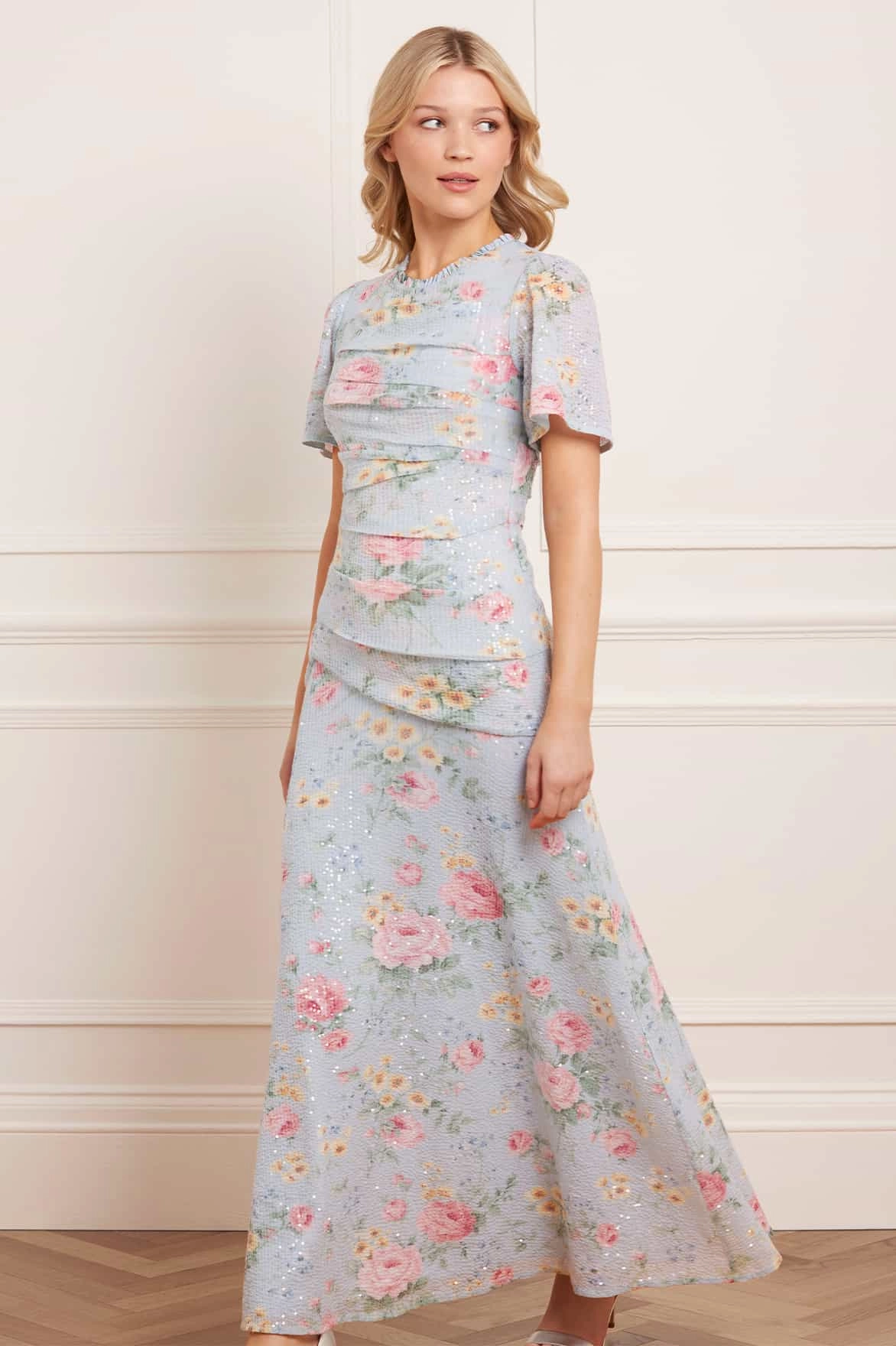 A Line Cut Romantic Hour Pompadour Garden Sequin Gown