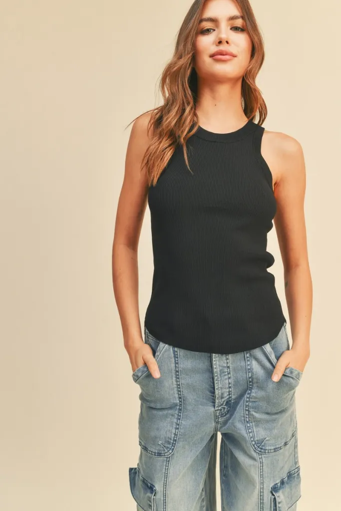 Stretch Fit Top Recycled Polyester Blend Bella Ribbed Tank Top in Black