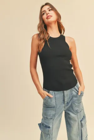 Bella Ribbed Tank Top in Black FrayResistant Fabric