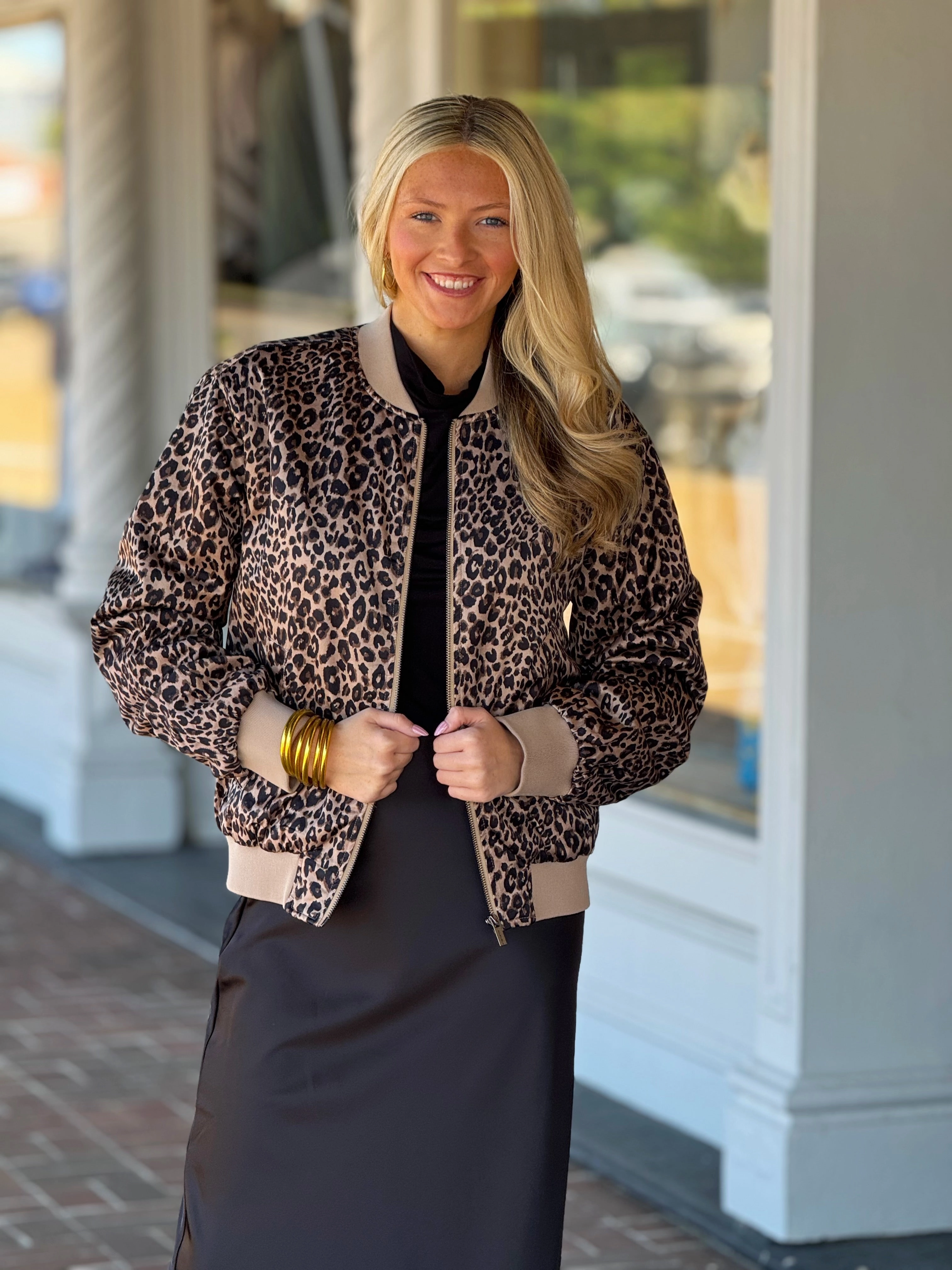 Quick Dry Performance High Stretch Fabric Sanctuary Monroe Sateen Leopard Print Bomber