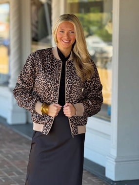 Quick Dry Performance High Stretch Fabric Sanctuary Monroe Sateen Leopard Print Bomber