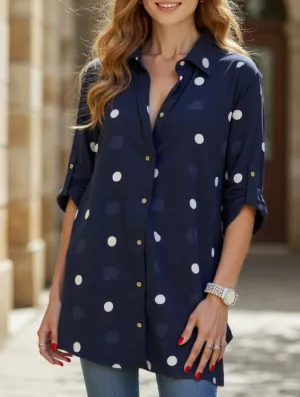 Simple lapel long-sleeved polka dot shirt Casual Tank