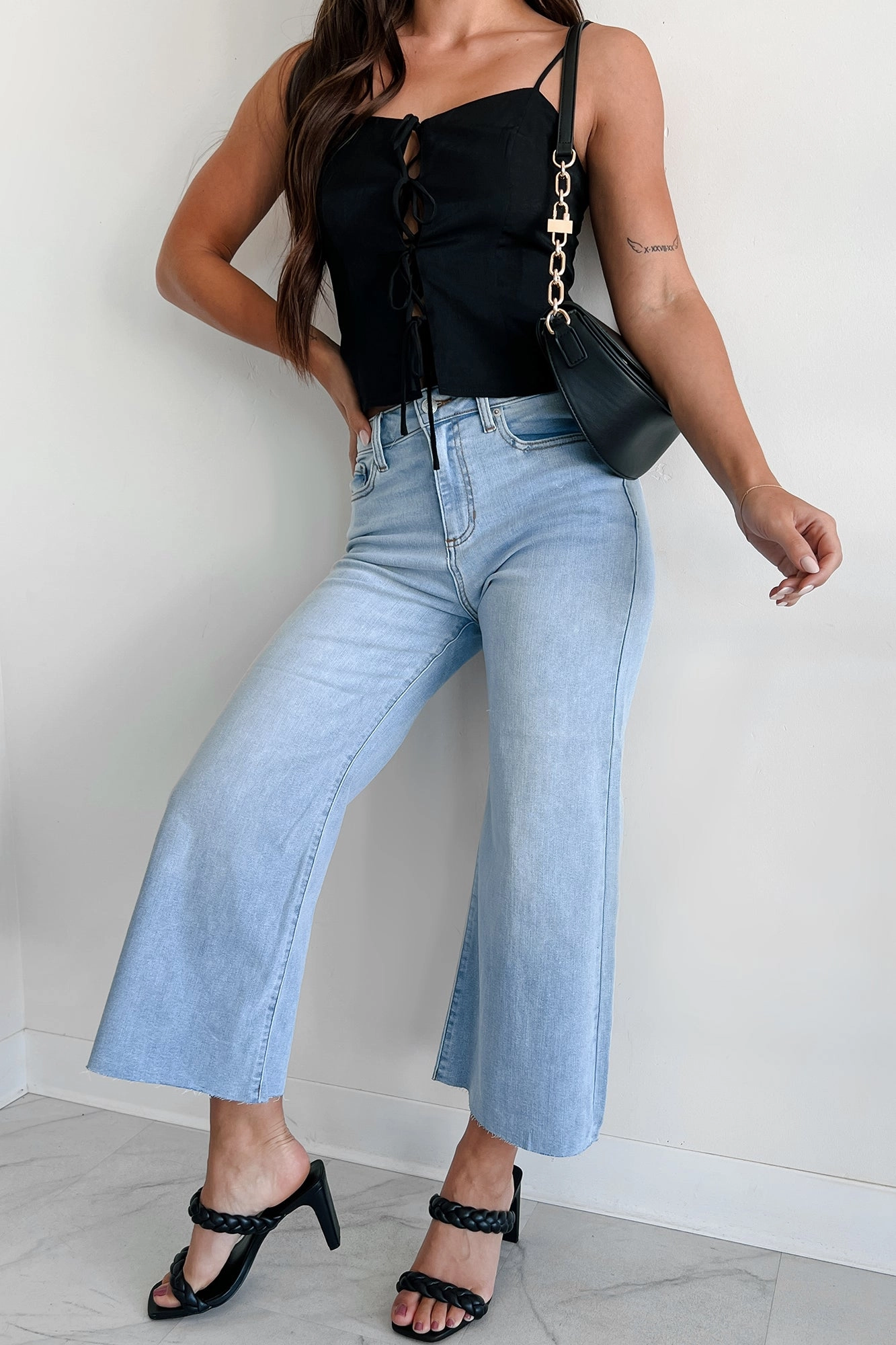 Ansel High Rise Crop Wide Leg Sneak Peek Jeans (Light) RecycledBlend