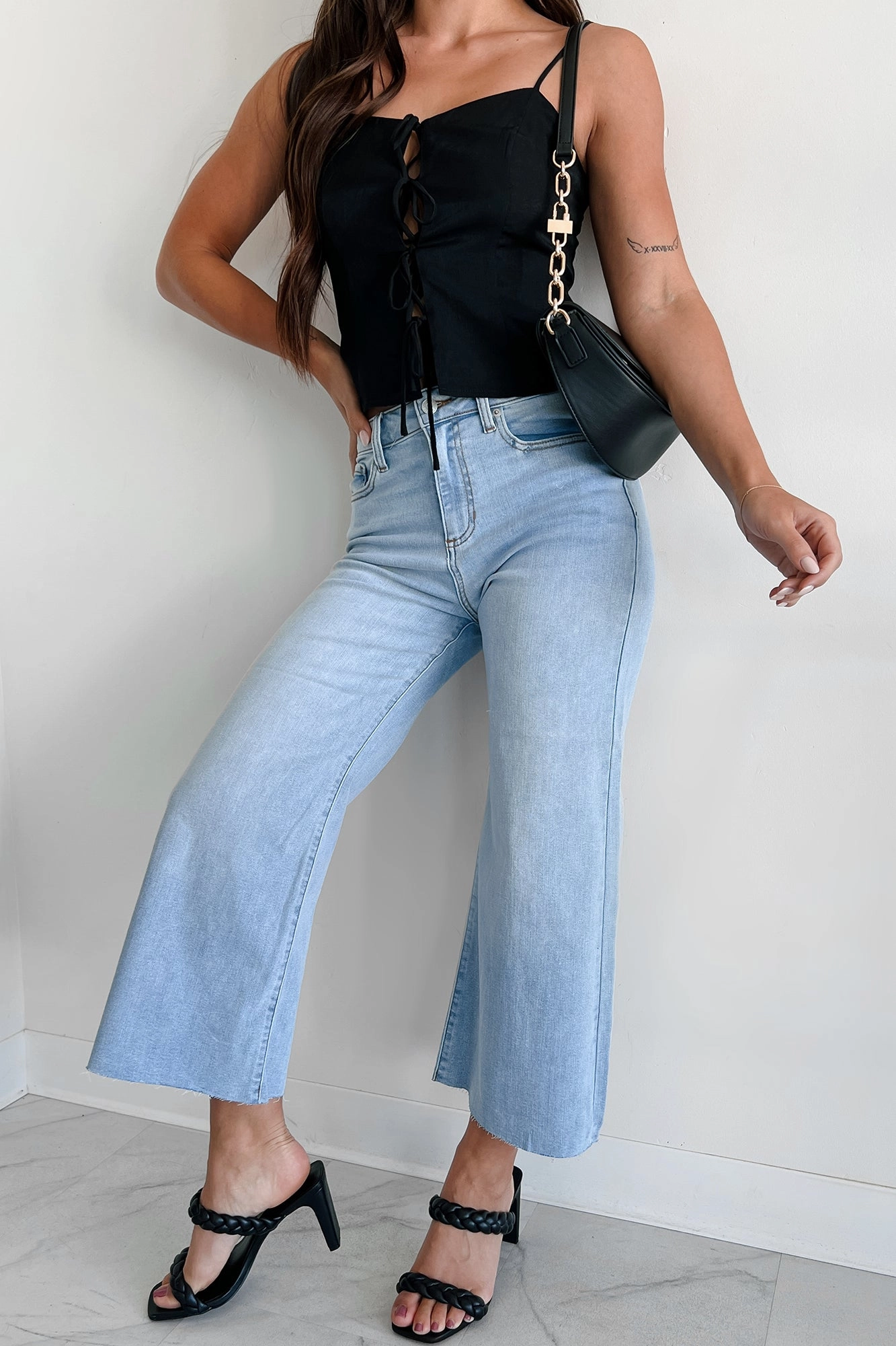 FourWay Stretch Ansel High Rise Crop Wide Leg Sneak Peek Jeans (Light)