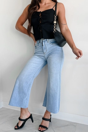 FourWay Stretch Ansel High Rise Crop Wide Leg Sneak Peek Jeans (Light)