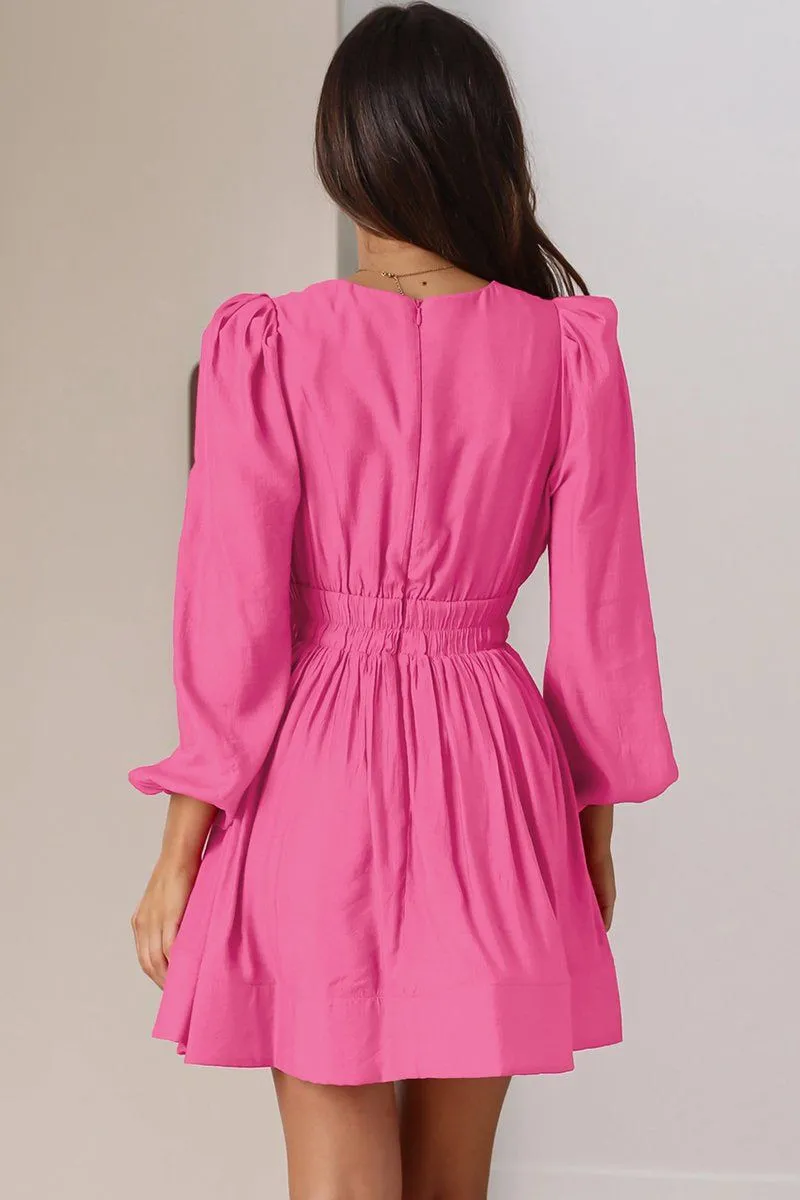 Neutral Flow Trendy Cut WOMEN SEXY DEEP V NECK LONG SLEEVE MINI DRESS