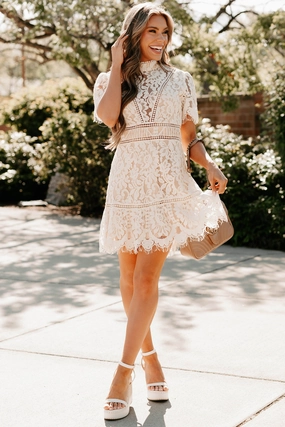 Epitome Of Class Lace Open Back Dress (Ivory) Breathable Design
