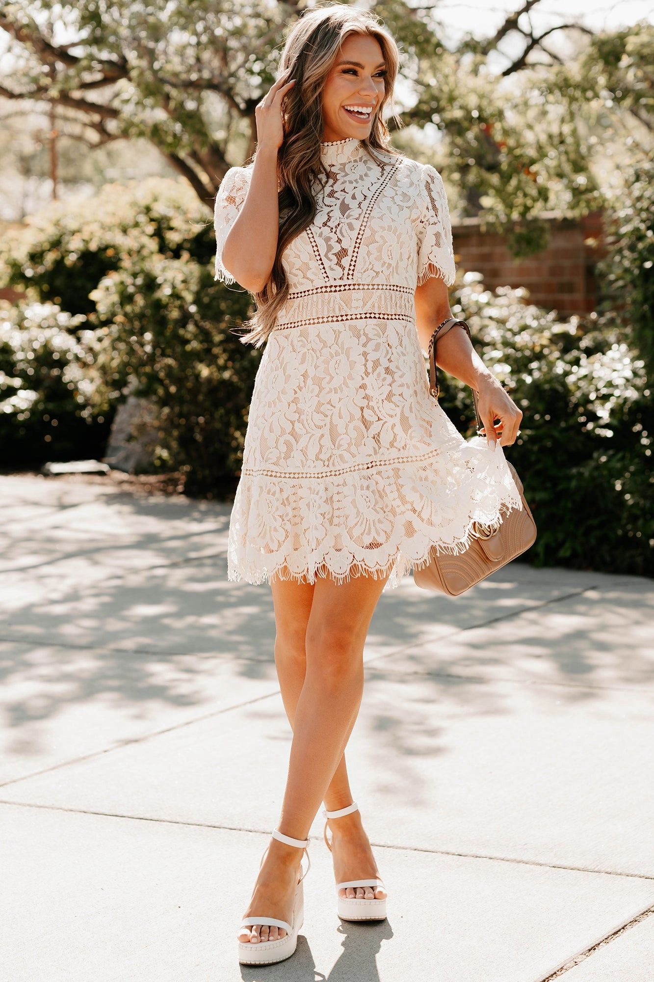 Social Ease Epitome Of Class Lace Open Back Dress (Ivory)