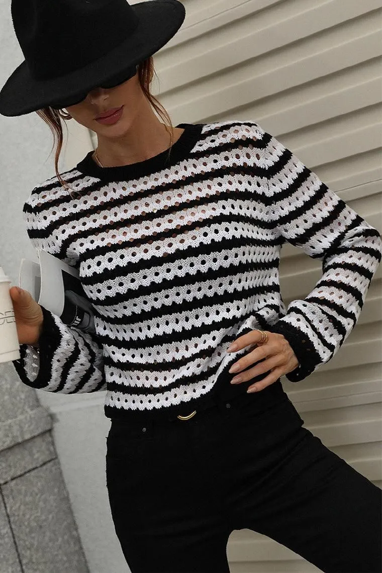 Flexible Shoulder Gusset COLORED STRIPE KNIT SWEATER TOP